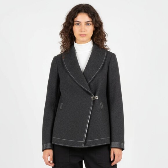 Poleci Gray Raw Edge Seam Long Sleeve Jacket 2 - Picture 1 of 12